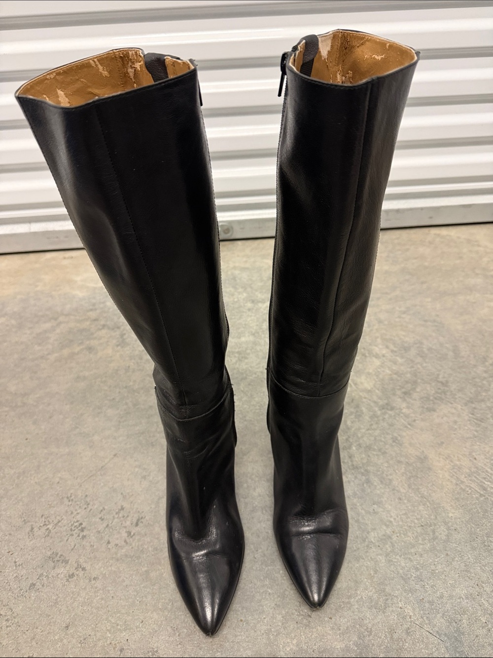 Nine West Vintage Black Leather Knee-High Pointed-Toe Boots